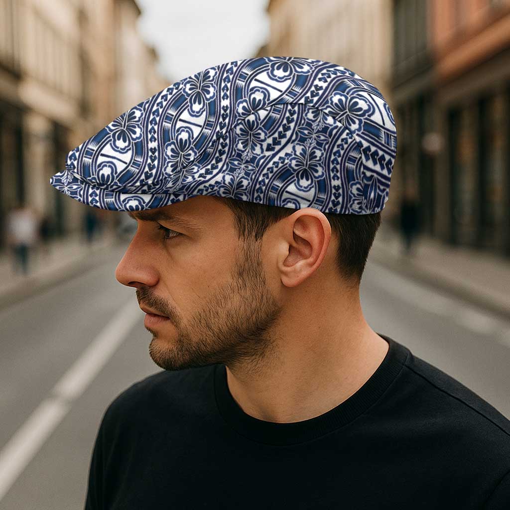 Hibiscus Bloom Island Tribal Waves Jeff Hat Blue Polynesian Pattern LT01 - Polynesian Pride