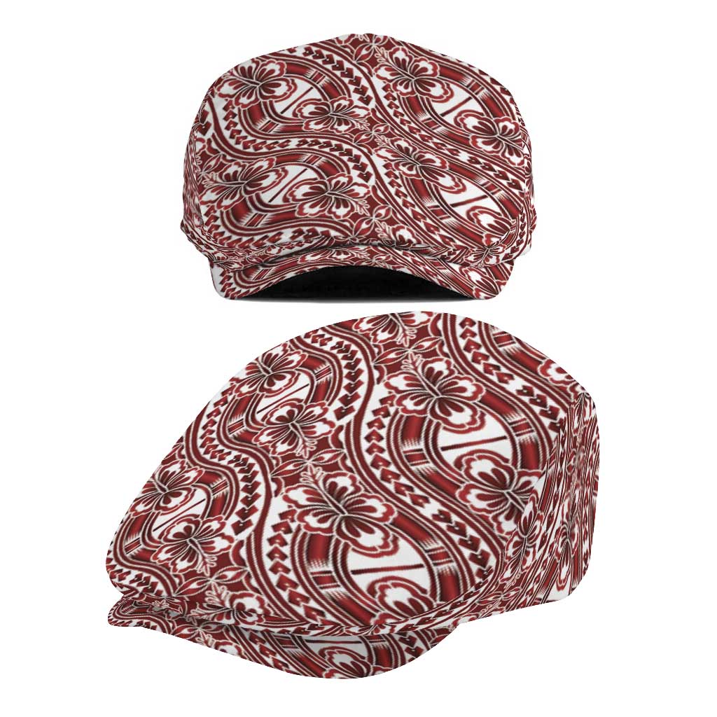 Hibiscus Bloom Island Tribal Waves Jeff Hat Red Polynesian Pattern LT01 - Polynesian Pride