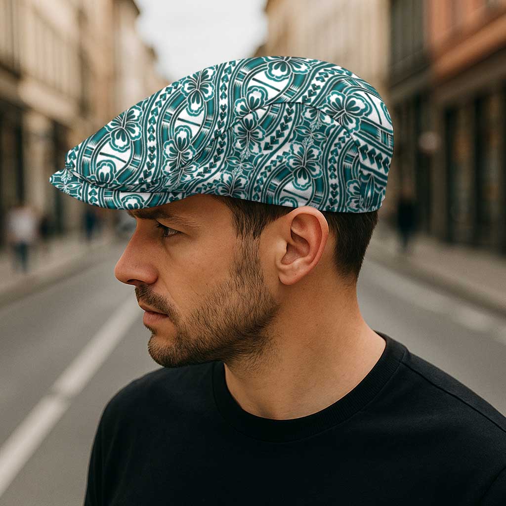 Hibiscus Bloom Island Tribal Waves Jeff Hat Teal Polynesian Pattern LT01 - Polynesian Pride