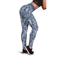 Hibiscus Bloom Island Tribal Waves Leggings Blue Polynesian Pattern LT01 - Polynesian Pride