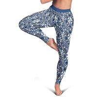 Hibiscus Bloom Island Tribal Waves Leggings Blue Polynesian Pattern LT01 - Polynesian Pride