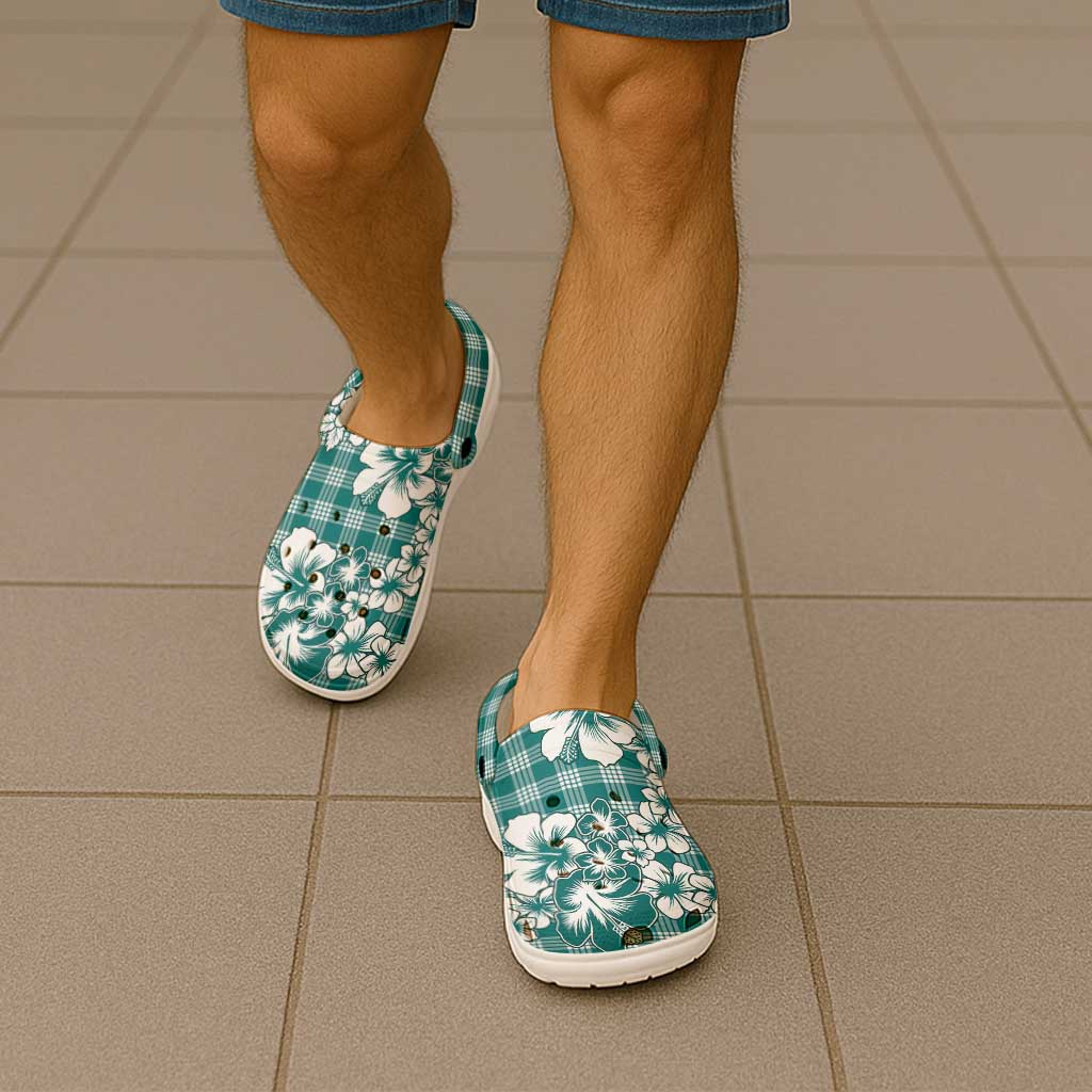 Hibiscus Pakala Aqua Teal Clogs Shoes Tropical Floral Stylized - Polynesian Pride