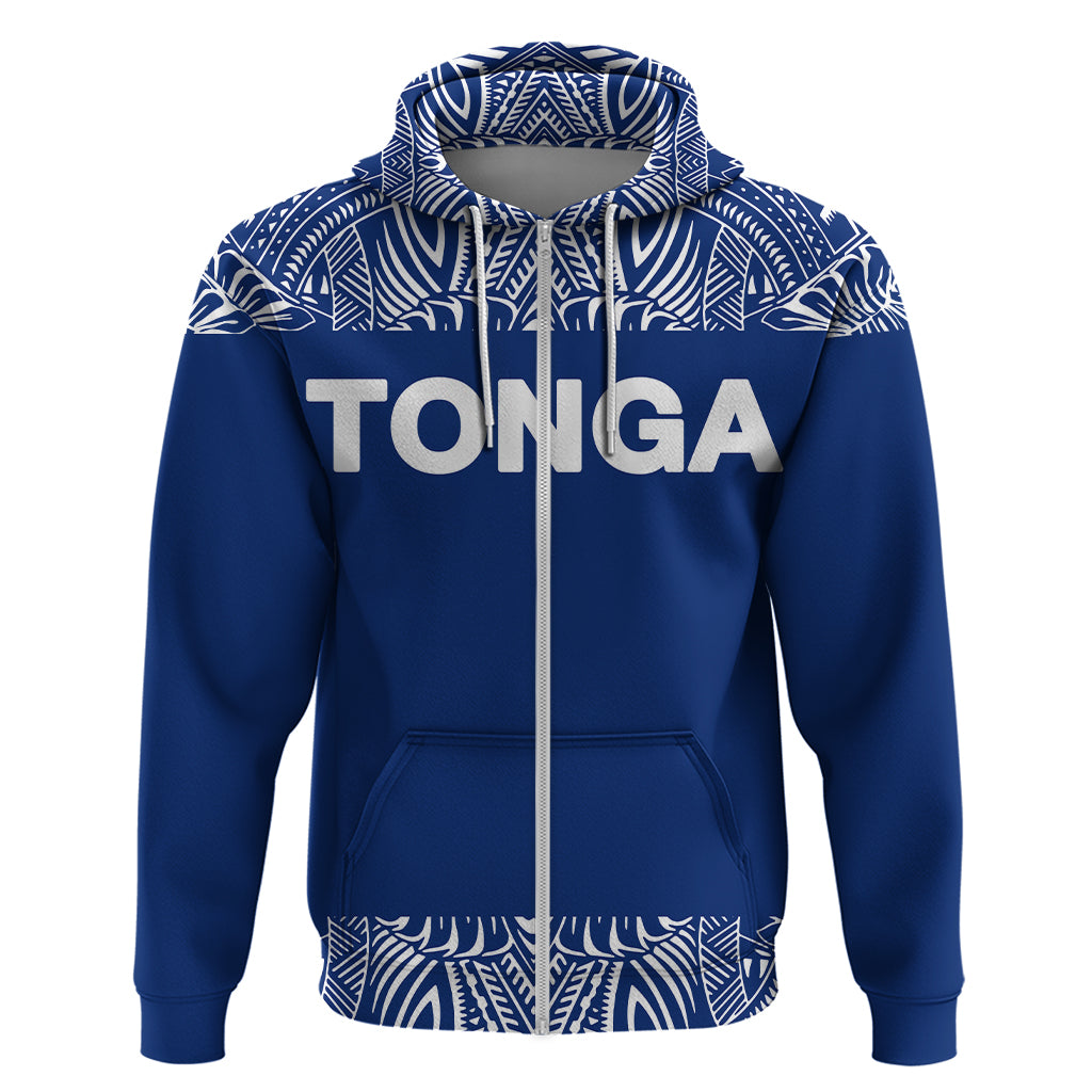 Tonga All Over Hoodie Polynesian Blue and White Zip Hoodie Blue And White - Polynesian Pride