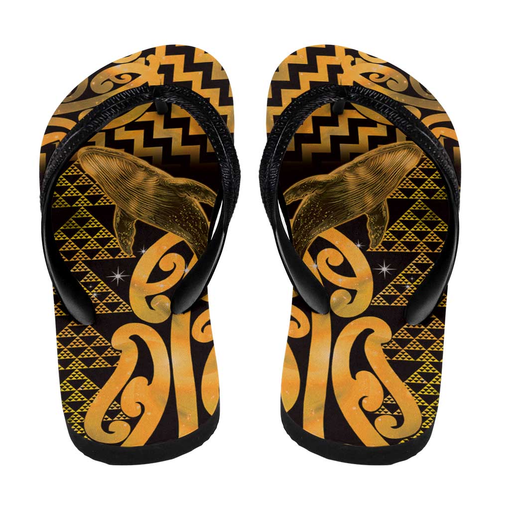 Humpback Whale Matariki New Zealand Flip Flops NZ Maori Paikea Poutama Luxury Gold