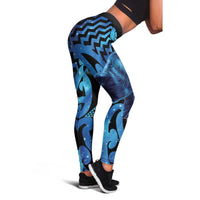 Humpback Whale Matariki New Zealand Leggings NZ Maori Paikea Poutama Luxury Blue