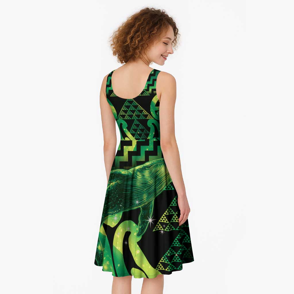 Humpback Whale Matariki New Zealand Midi Dress NZ Maori Paikea Poutama Luxury Green