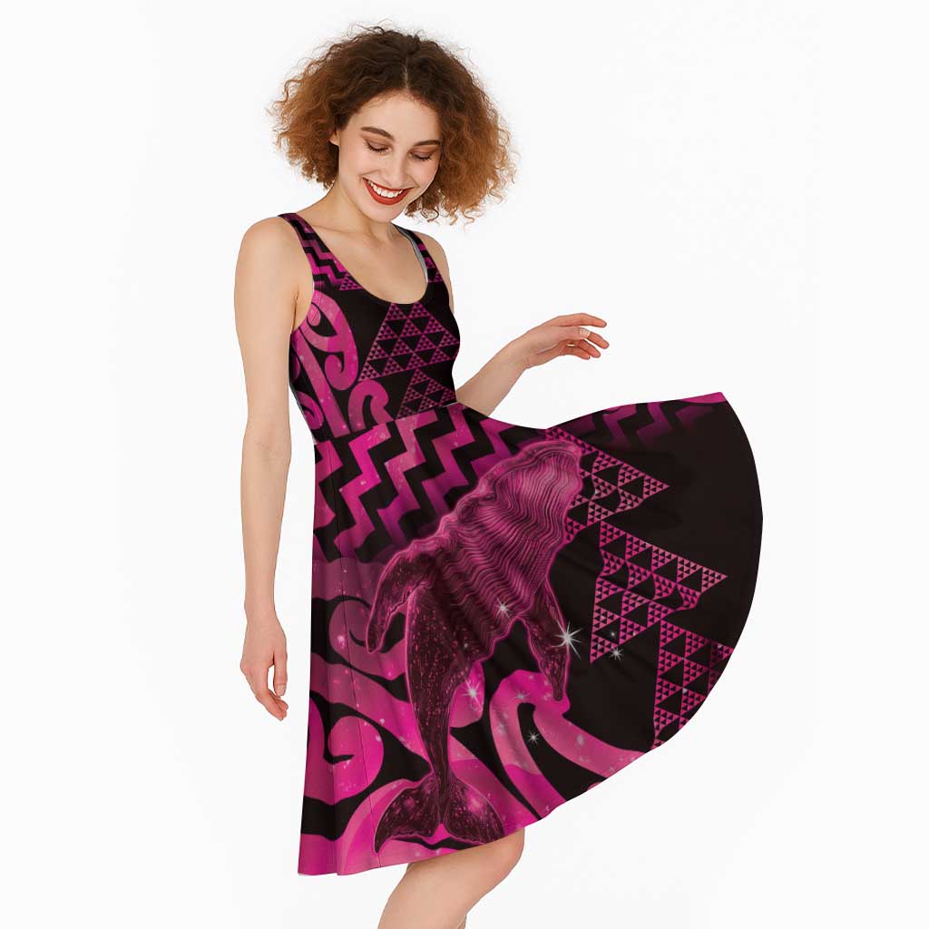 Humpback Whale Matariki New Zealand Midi Dress NZ Maori Paikea Poutama Luxury Pink