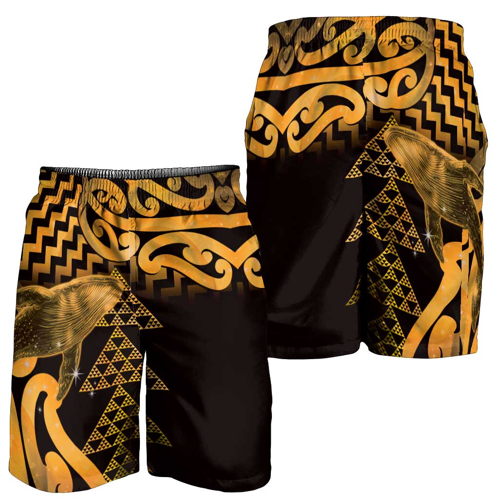 Humpback Whale Matariki New Zealand Shorts for Men NZ Maori Paikea Poutama Luxury Gold