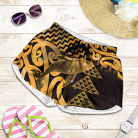 Humpback Whale Matariki New Zealand Shorts for Women NZ Maori Paikea Poutama Luxury Gold LT14 Gold - Polynesian Pride
