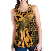 Humpback Whale Matariki New Zealand Women Racerback Tank NZ Maori Paikea Poutama Luxury Gold LT14 - Polynesian Pride