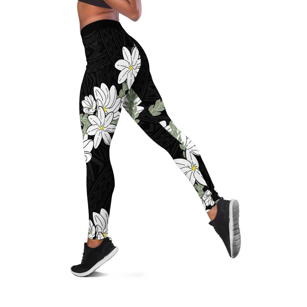 Ia Orana Tahiti Tiare Leggings Black Lei LT7 Black - Polynesian Pride