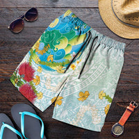 Japanese and Hawaiian Culture Fusion Shorts for Men Irezumi with Turtles and Lei Kakau Pattern Fresh Vibe LT03 Multicolor - Polynesian Pride