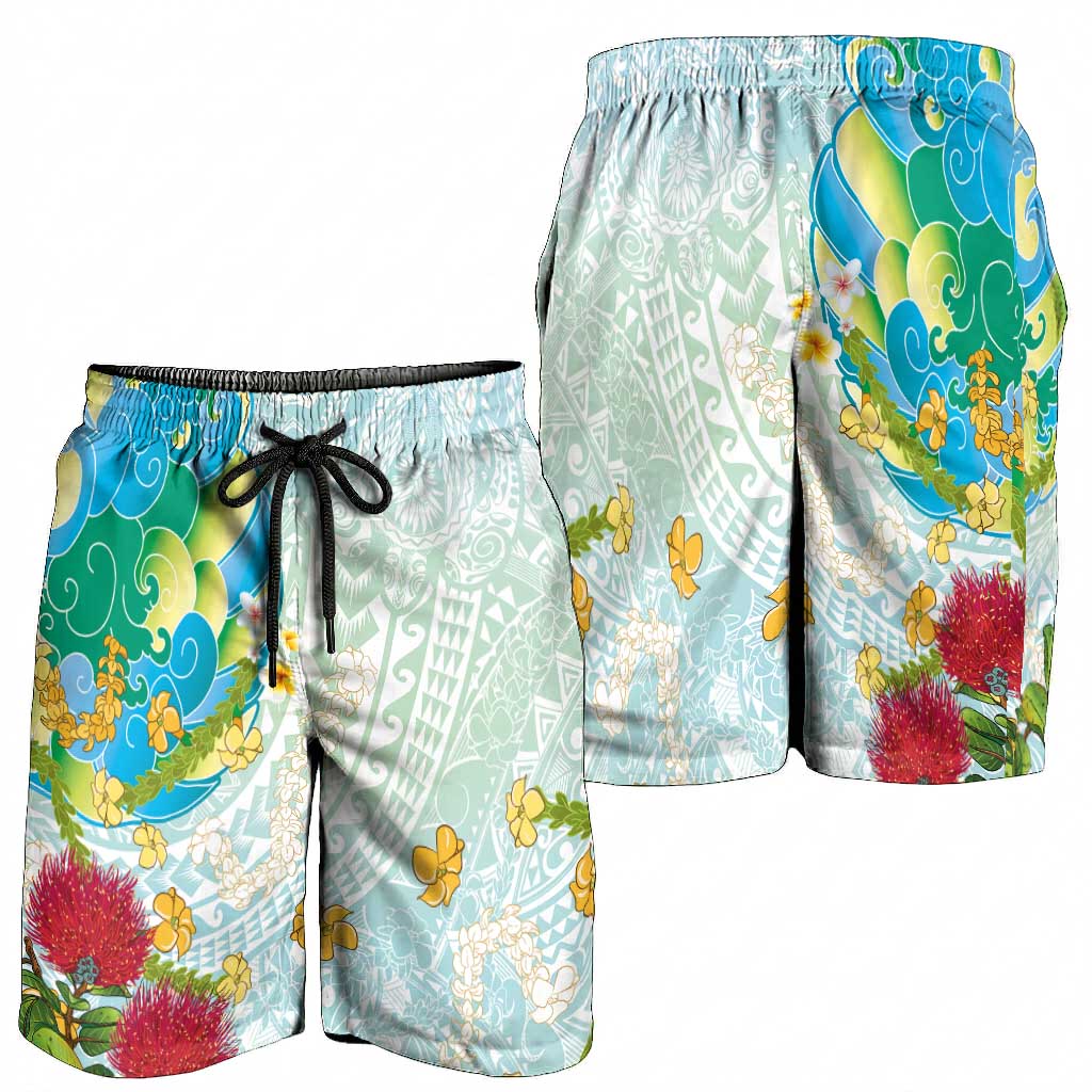 Japanese and Hawaiian Culture Fusion Shorts for Men Irezumi with Turtles and Lei Kakau Pattern Fresh Vibe LT03 - Polynesian Pride