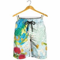 Japanese and Hawaiian Culture Fusion Shorts for Men Irezumi with Turtles and Lei Kakau Pattern Fresh Vibe LT03 - Polynesian Pride