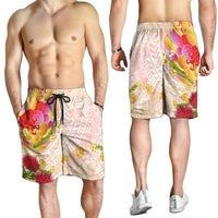 Japanese and Hawaiian Culture Fusion Shorts for Men Irezumi with Turtles and Lei Kakau Pattern Sunset Vibe LT03 - Polynesian Pride
