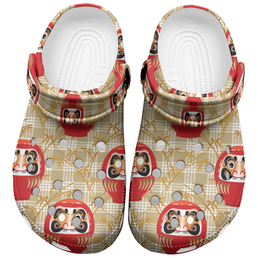 Japanese Daruma Doll Clogs Shoes Palaka With Seamless Bamboo Pattern