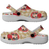 Japanese Daruma Doll Clogs Shoes Palaka With Seamless Bamboo Pattern