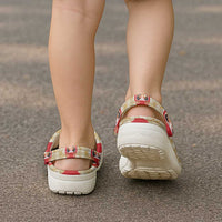 Japanese Daruma Doll Clogs Shoes Palaka With Seamless Bamboo Pattern