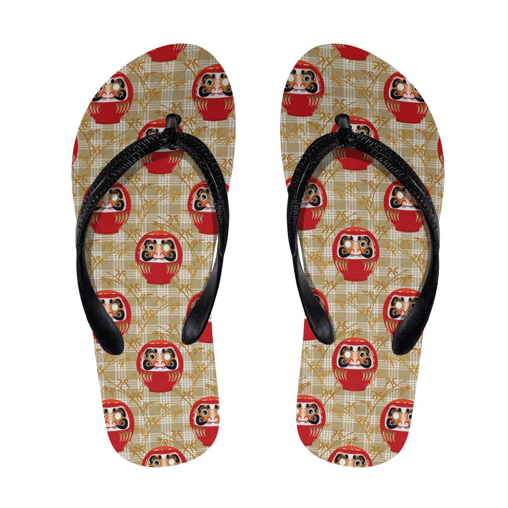 Japanese Daruma Doll Flip Flops Palaka With Seamless Bamboo Pattern