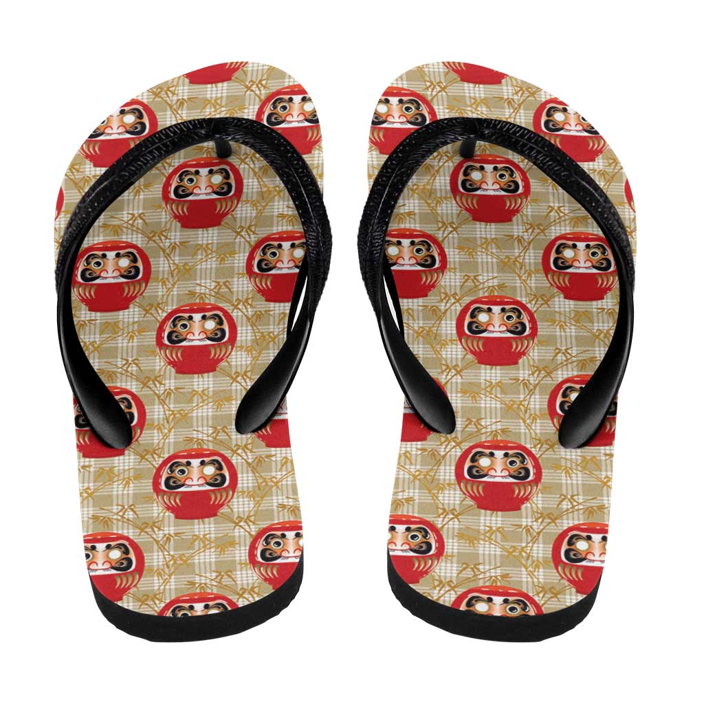 Japanese Daruma Doll Flip Flops Palaka With Seamless Bamboo Pattern