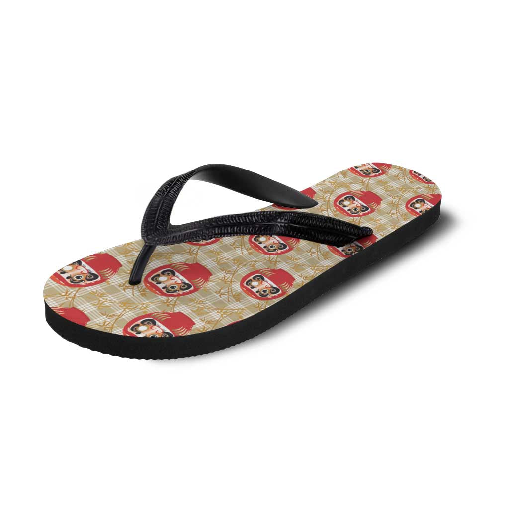 Japanese Daruma Doll Flip Flops Palaka With Seamless Bamboo Pattern