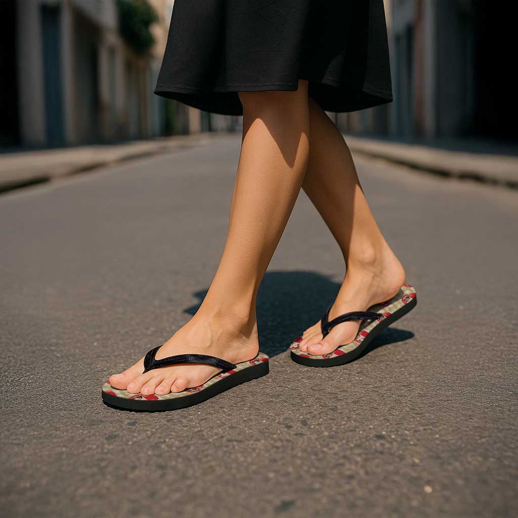 Japanese Daruma Doll Flip Flops Palaka With Seamless Bamboo Pattern