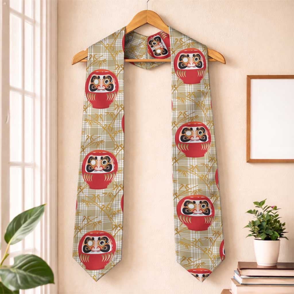 Japanese Daruma Doll Graduation Stole Palaka With Seamless Bamboo Pattern