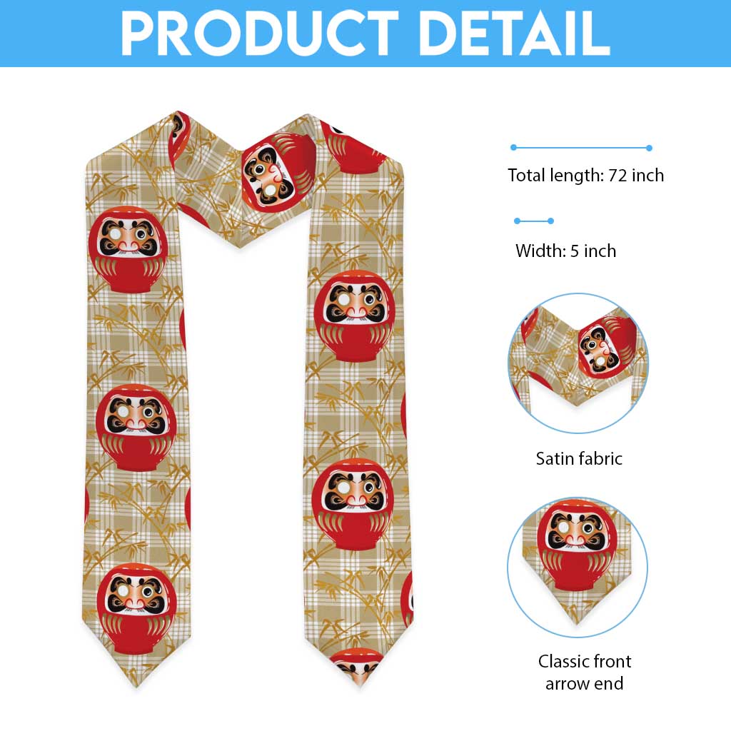 Japanese Daruma Doll Graduation Stole Palaka With Seamless Bamboo Pattern