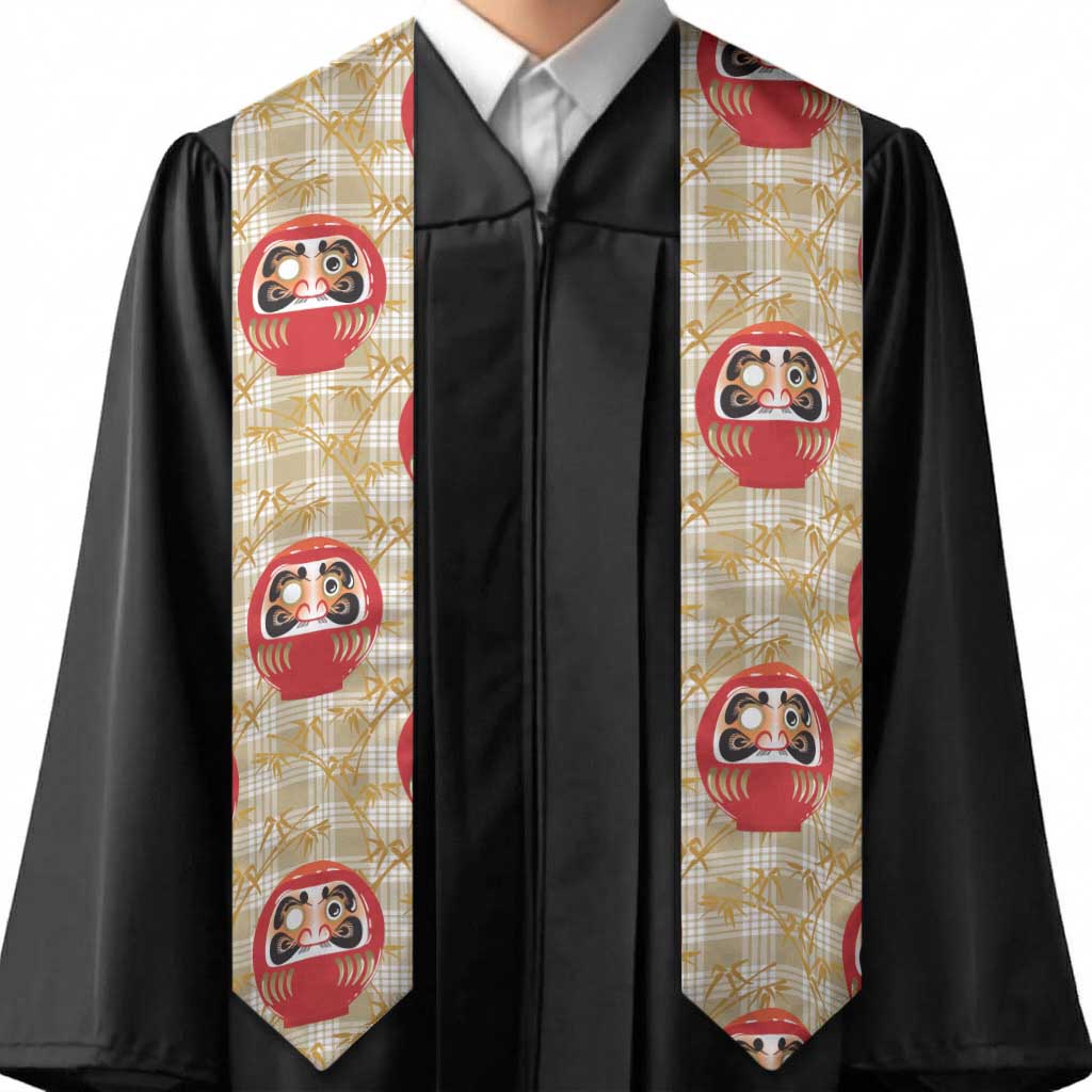 Japanese Daruma Doll Graduation Stole Palaka With Seamless Bamboo Pattern