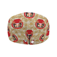 Japanese Daruma Doll Jeff Hat Palaka With Seamless Bamboo Pattern