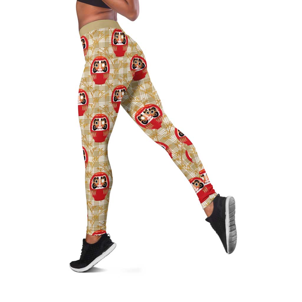 Japanese Daruma Doll Leggings Palaka With Seamless Bamboo Pattern