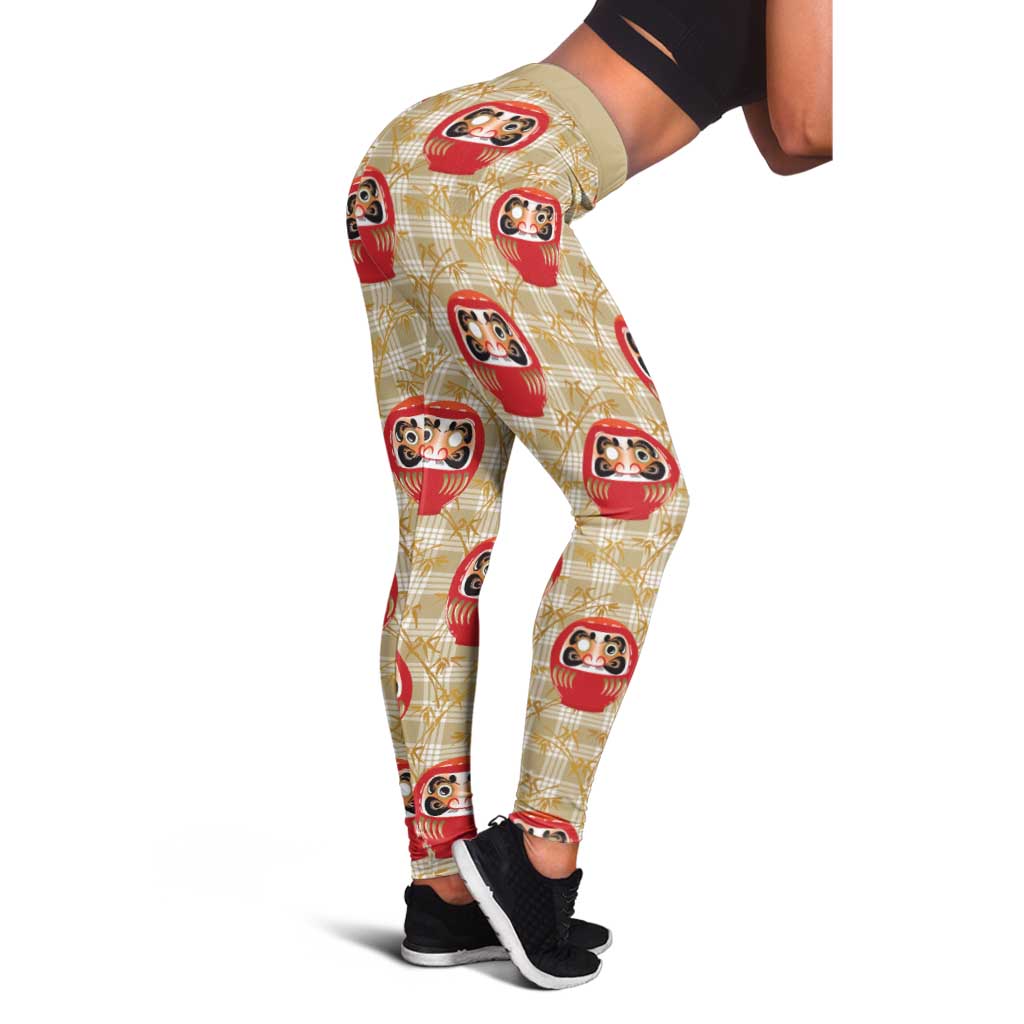 Japanese Daruma Doll Leggings Palaka With Seamless Bamboo Pattern