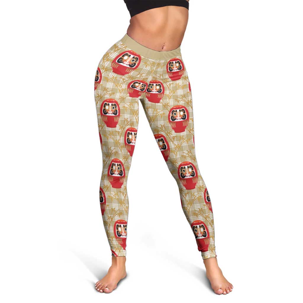 Japanese Daruma Doll Leggings Palaka With Seamless Bamboo Pattern