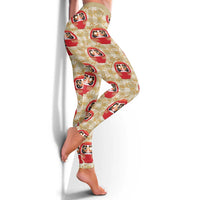 Japanese Daruma Doll Leggings Palaka With Seamless Bamboo Pattern