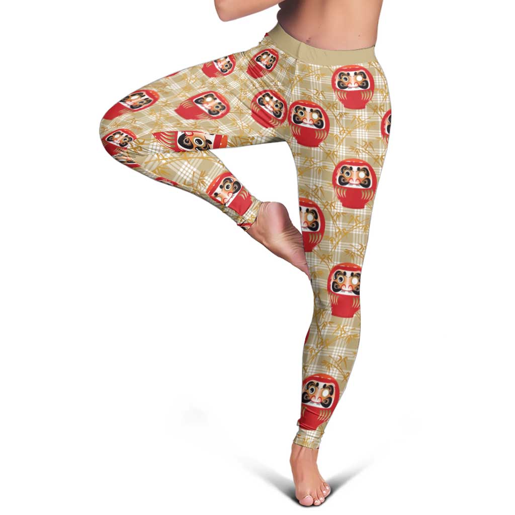 Japanese Daruma Doll Leggings Palaka With Seamless Bamboo Pattern