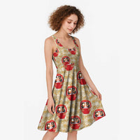 Japanese Daruma Doll Midi Dress Palaka With Seamless Bamboo Pattern