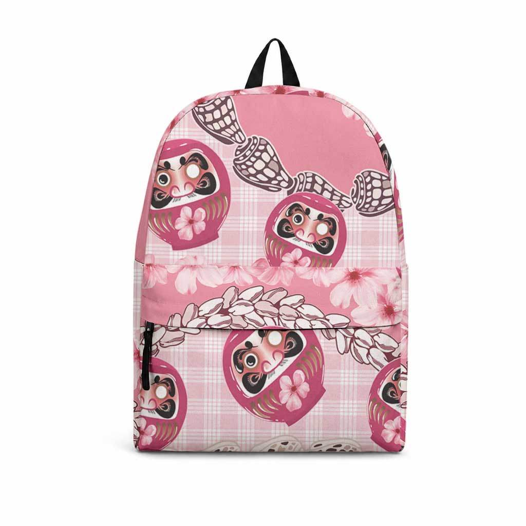 Japanese Daruma Doll Palaka Backpack Cherry Blossoms With Shell Lei