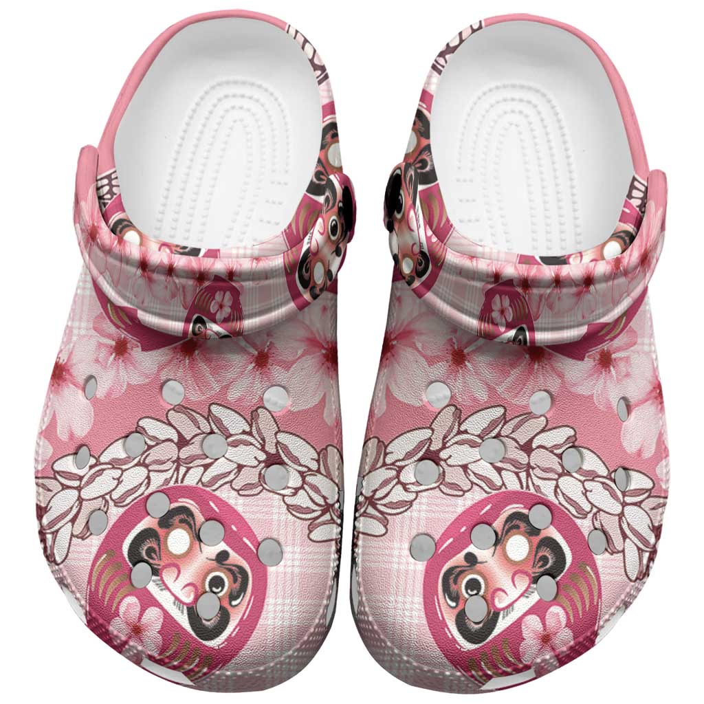 Japanese Daruma Doll Palaka Clogs Shoes Cherry Blossoms With Shell Lei