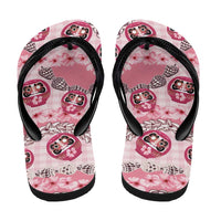 Japanese Daruma Doll Palaka Flip Flops Cherry Blossoms With Shell Lei