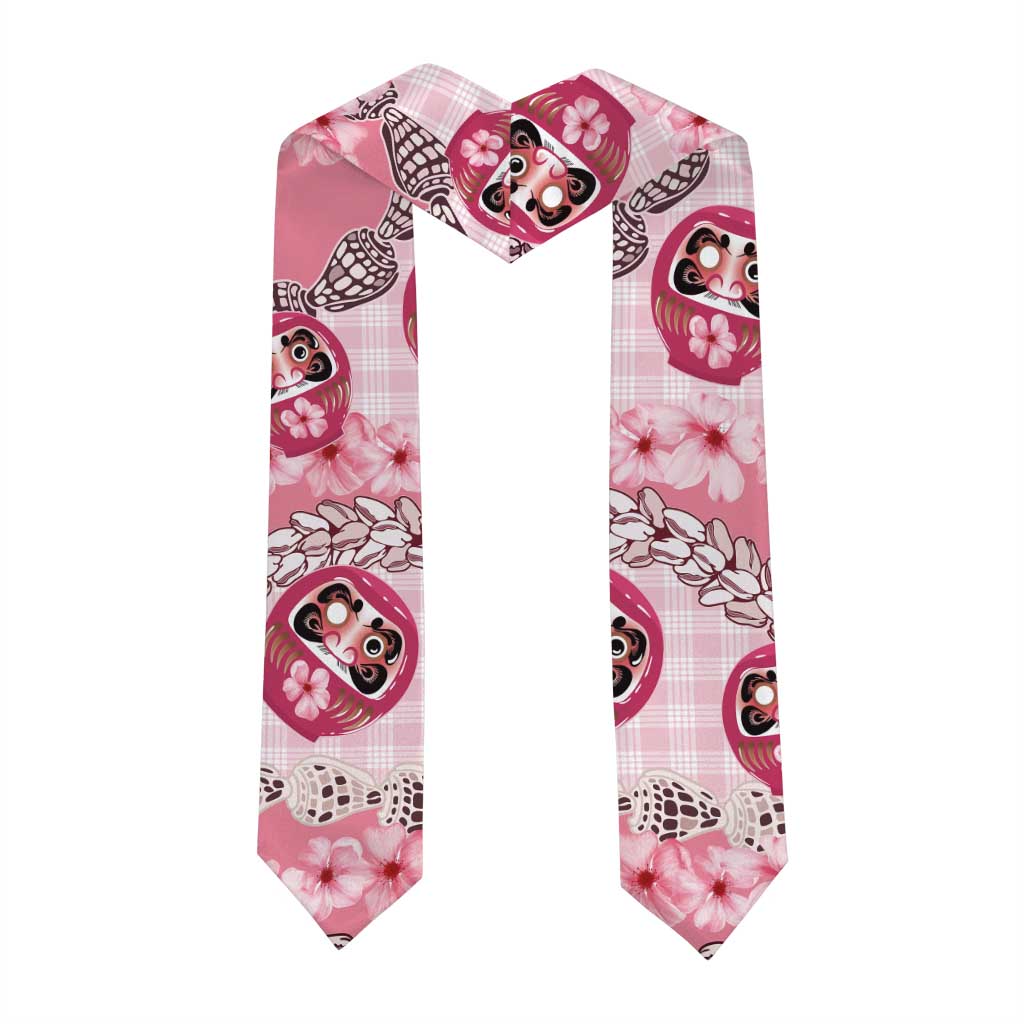 Japanese Daruma Doll Palaka Graduation Stole Cherry Blossoms With Shell Lei