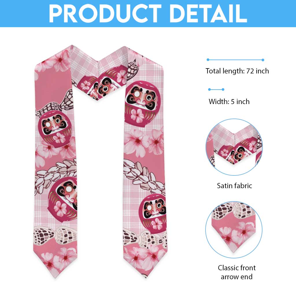 Japanese Daruma Doll Palaka Graduation Stole Cherry Blossoms With Shell Lei