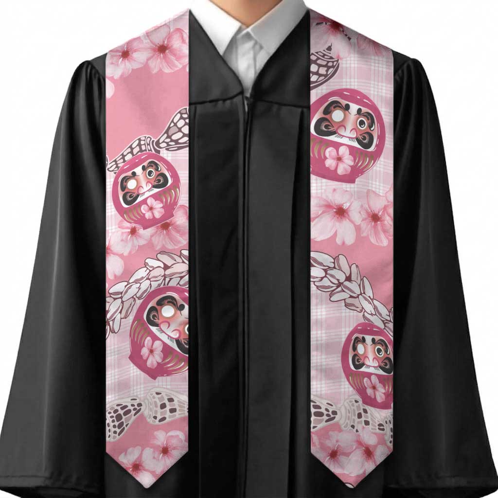 Japanese Daruma Doll Palaka Graduation Stole Cherry Blossoms With Shell Lei