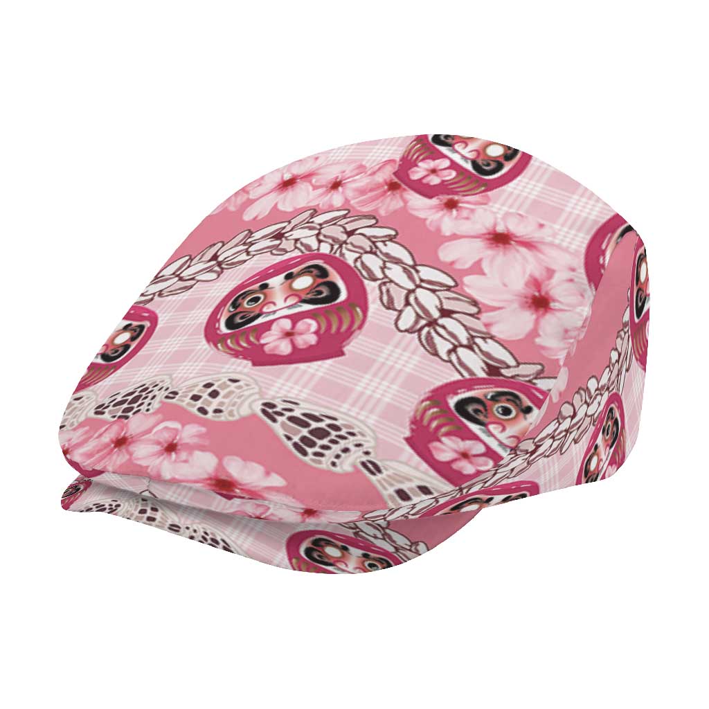 Japanese Daruma Doll Palaka Jeff Hat Cherry Blossoms With Shell Lei