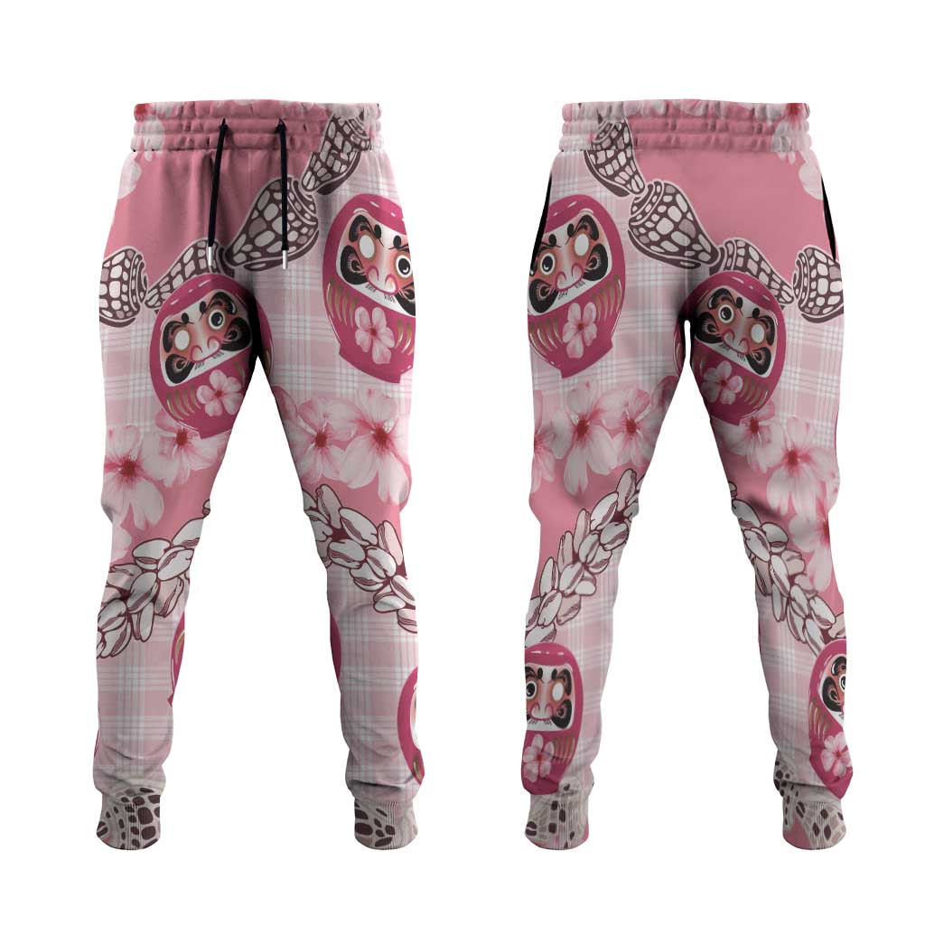 Japanese Daruma Doll Palaka Jogger Pants Cherry Blossoms With Shell Lei