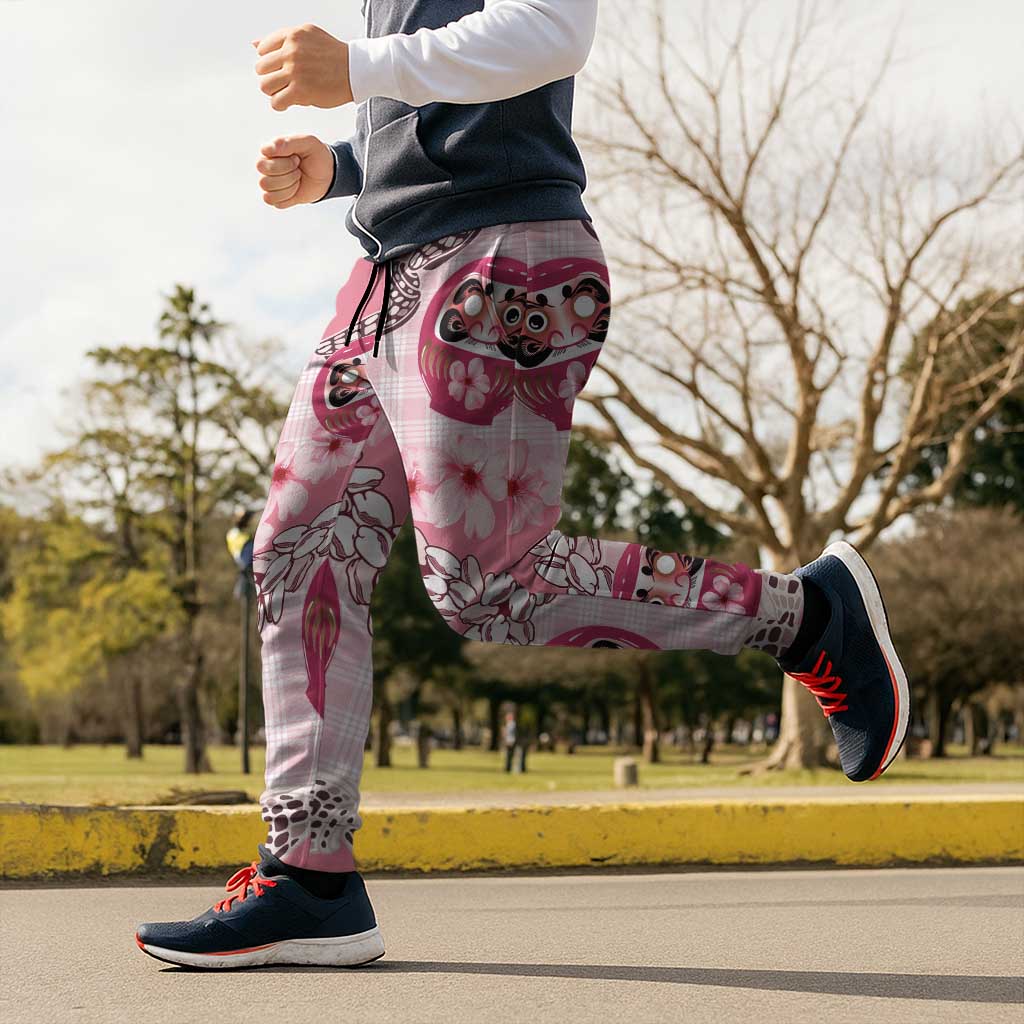 Japanese Daruma Doll Palaka Jogger Pants Cherry Blossoms With Shell Lei