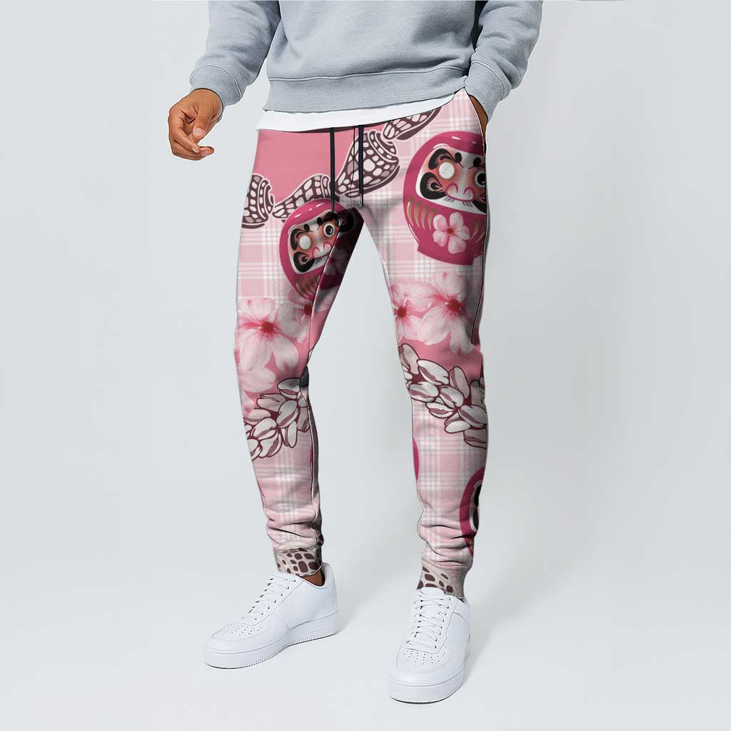 Japanese Daruma Doll Palaka Jogger Pants Cherry Blossoms With Shell Lei