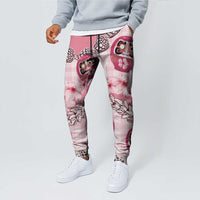 Japanese Daruma Doll Palaka Jogger Pants Cherry Blossoms With Shell Lei