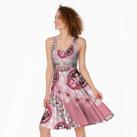 Japanese Daruma Doll Palaka Midi Dress Cherry Blossoms With Shell Lei
