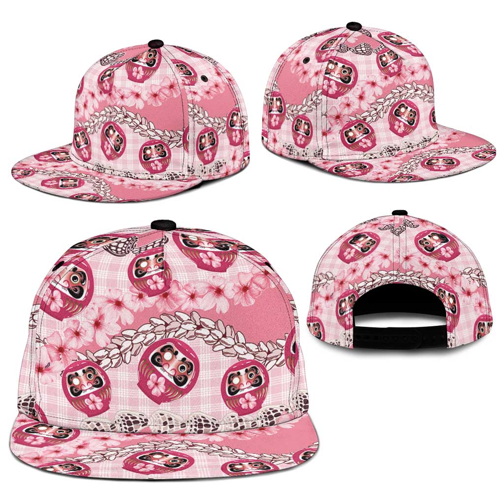 Japanese Daruma Doll Palaka Snapback Cap Cherry Blossoms With Shell Lei