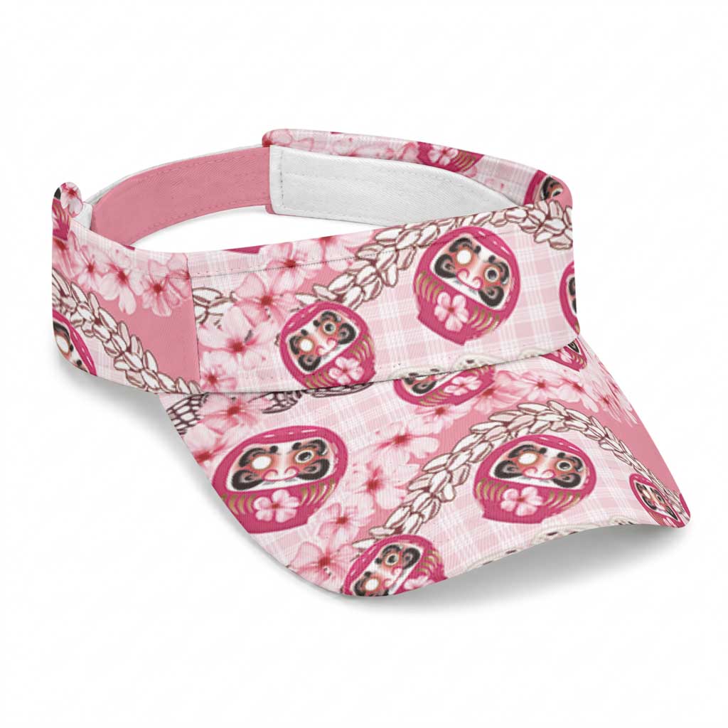 Japanese Daruma Doll Palaka Sun Visor Cap Cherry Blossoms With Shell Lei